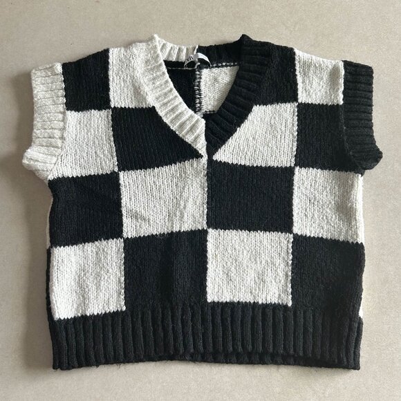 Zara Check Knit Sweater Vest ASO Wednesday Addams - Picture 8 of 14